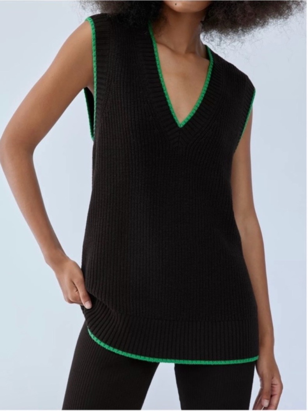 Aritzia Babaton Sherman Sweater Vest S Vneck Pullover Blackgloss Green Knit Wool
